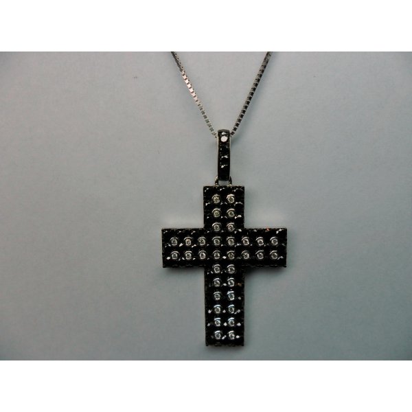 White gold Cross with Black and White Diamonds