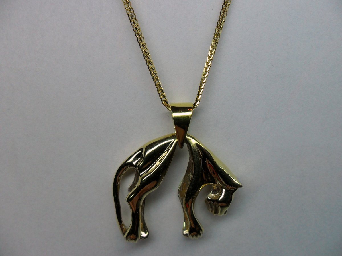 Geelgouden Panter Hanger met Saffieren