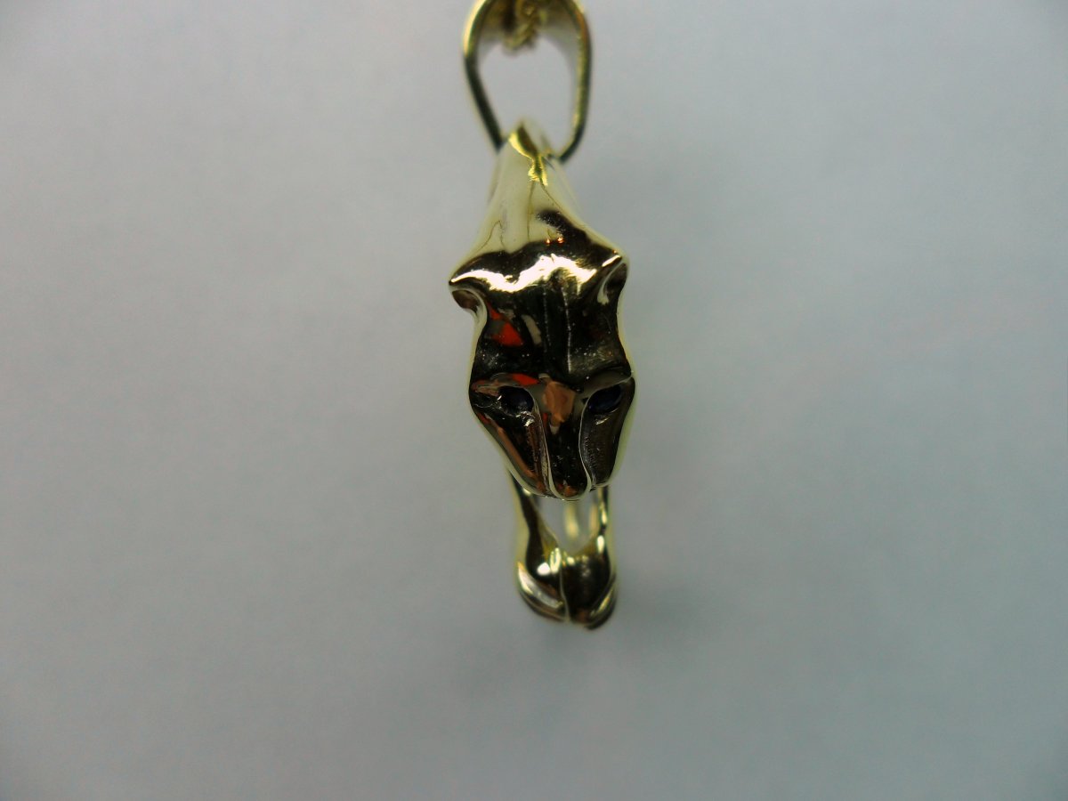 Geelgouden Panter Hanger met Saffieren