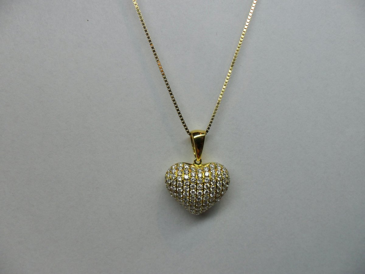 Hart Bol Pavé Hanger Geel Goud