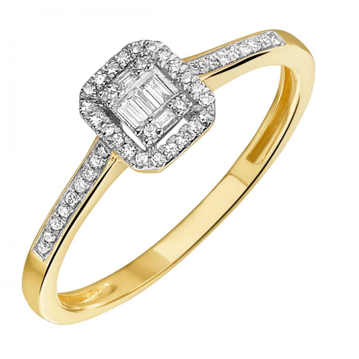Baquette Entourage Diamant Ring Geelgoud