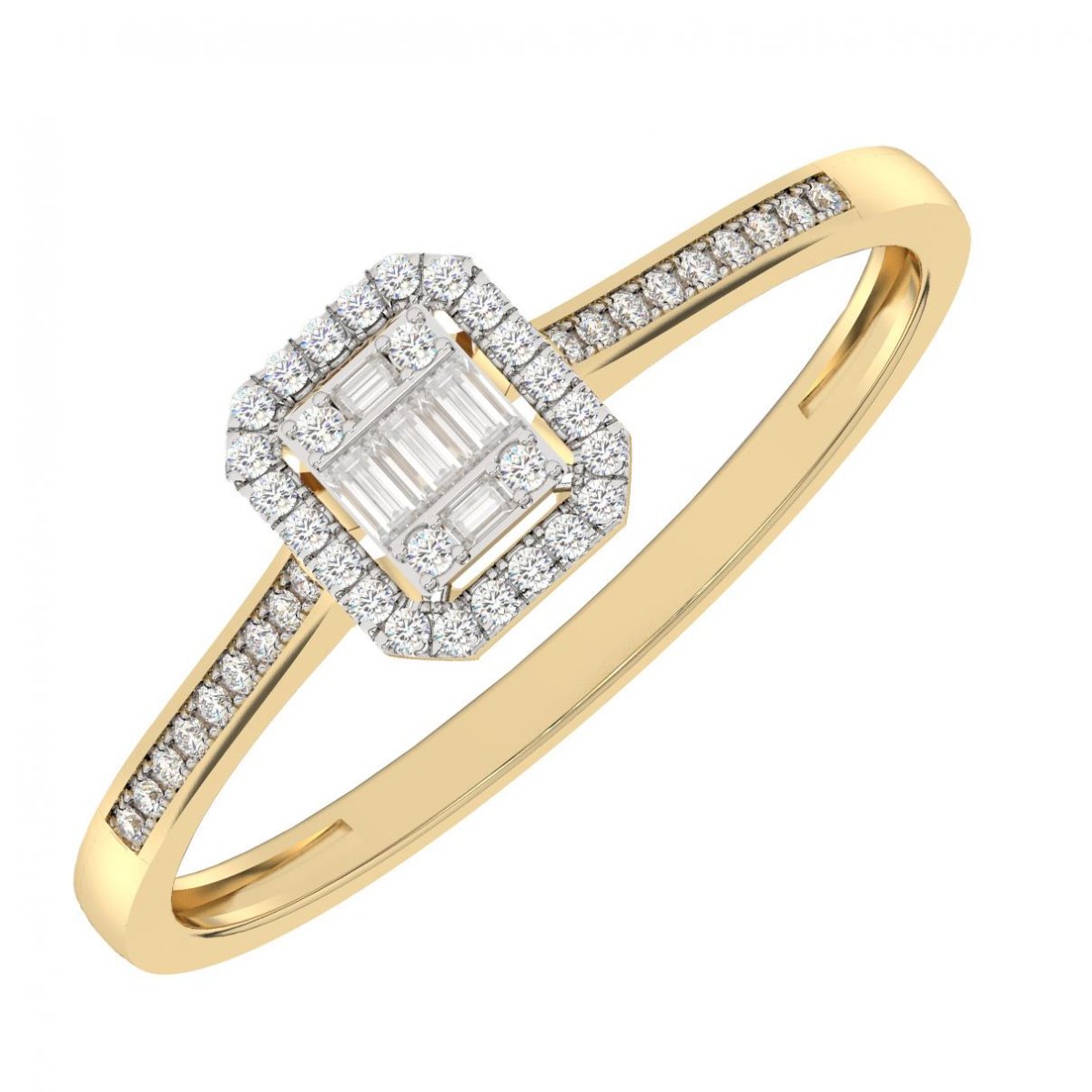 Baguette Halo ring with side stones 49-0.12 ct