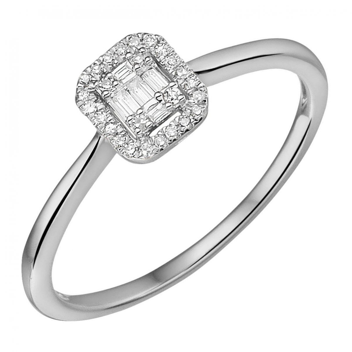 Witgouden Baguette halo ring 31-0.09crt.