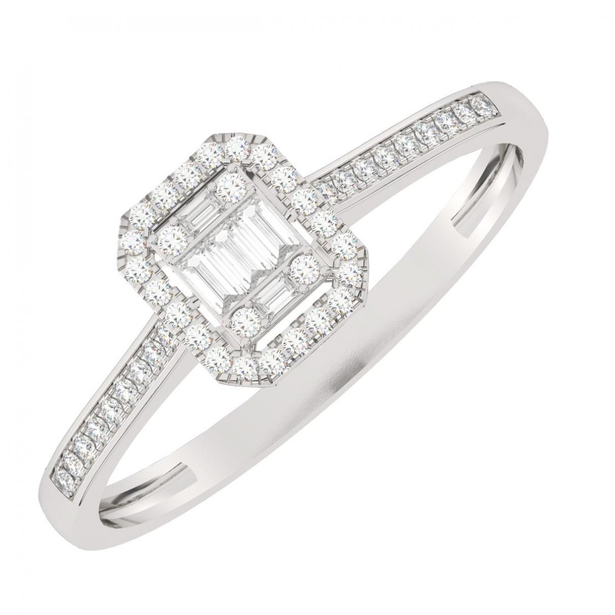 Witgouden Baguette Halo ring met zijstenen 49-0.20crt