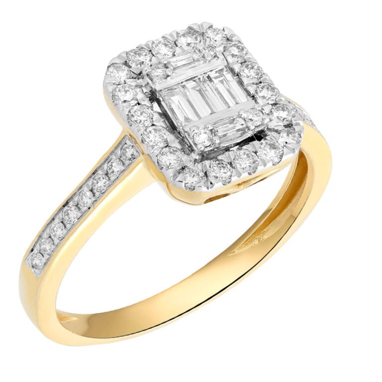 Baguette Halo ring met zijstenen 43-0.47crt