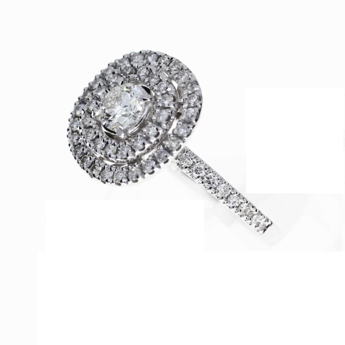 Dubbele Halo Solitair Ring 58-1.02crt. 