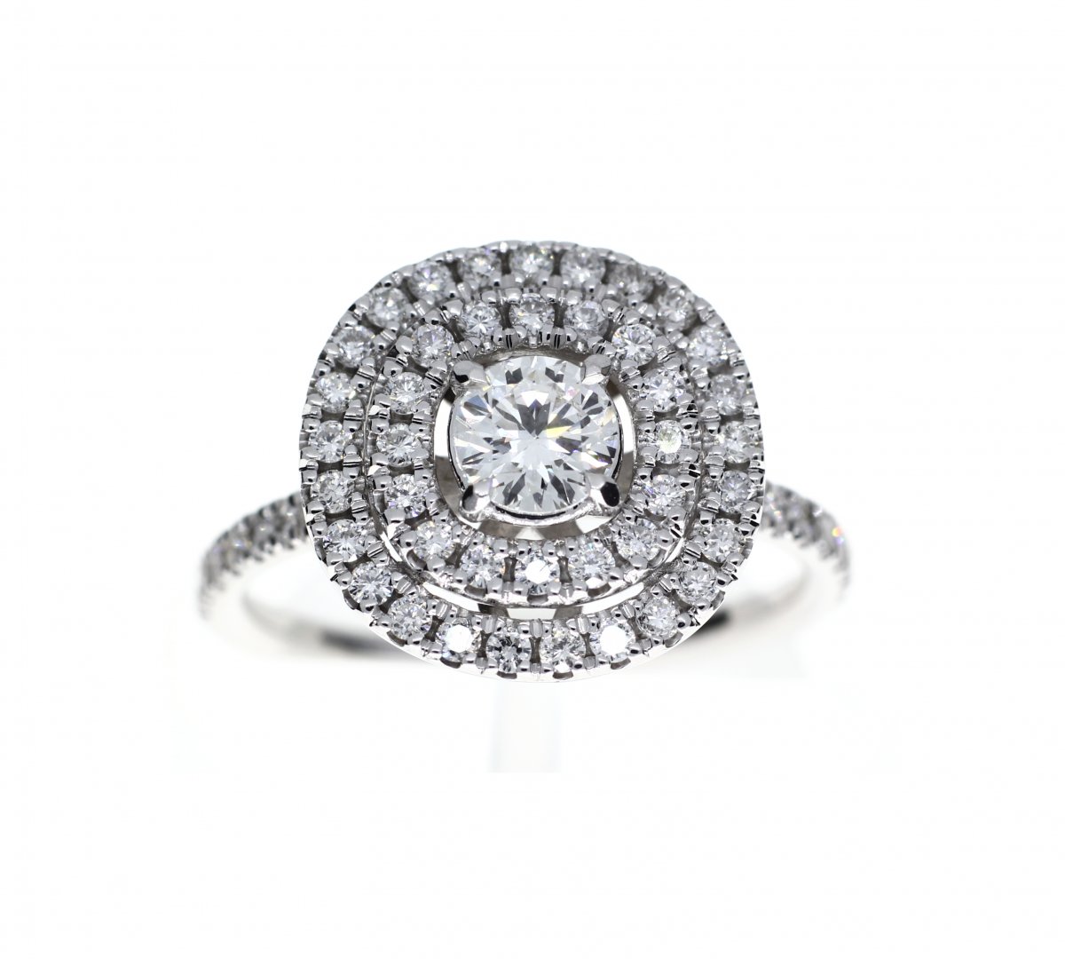 Dubbele Halo Solitair Ring 58-1.02crt. 