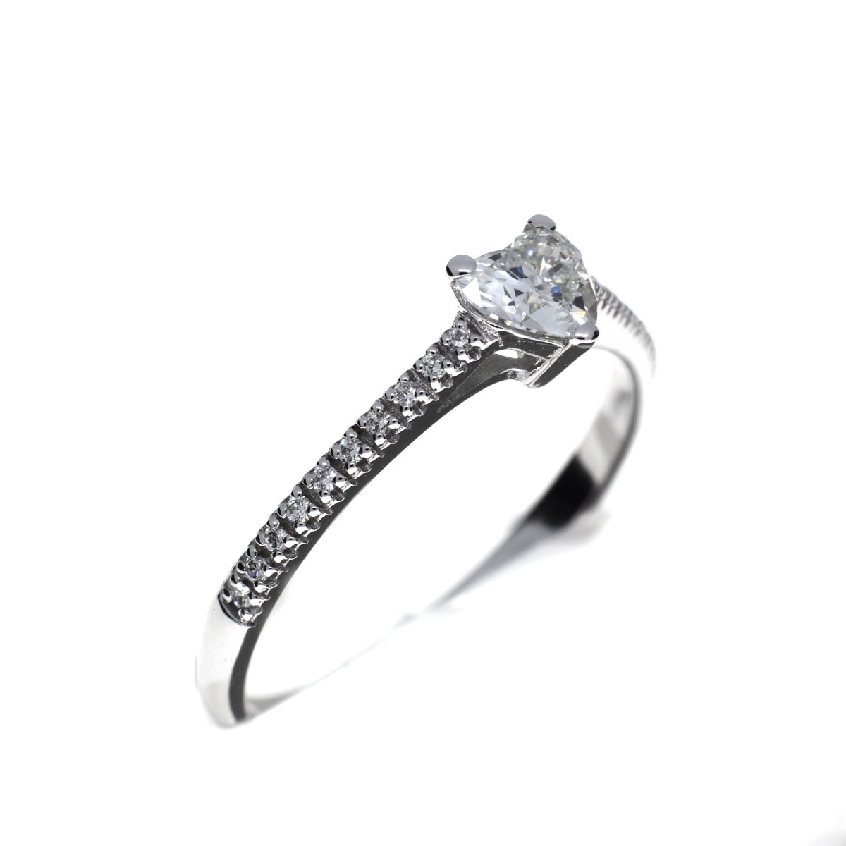 White Gold Heart Shape Solitaire Row Ring