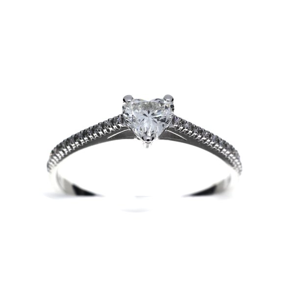 White Gold Heart Shape Solitaire Row Ring