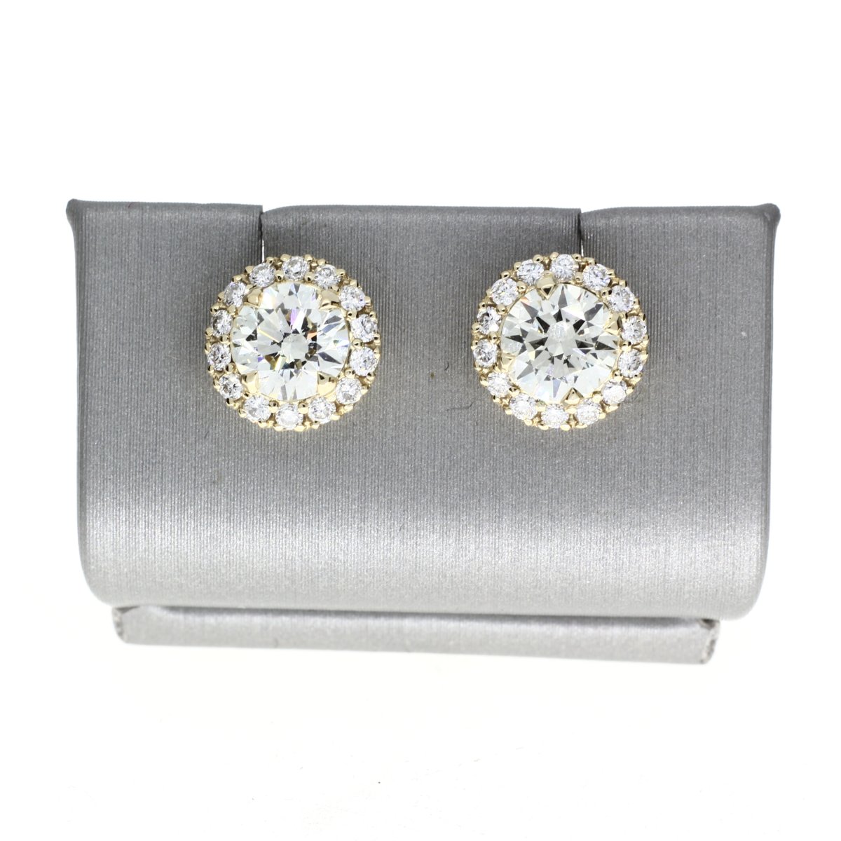 18 Carat Gold Halo Stud Earrings with 30-1.79ct Diamond