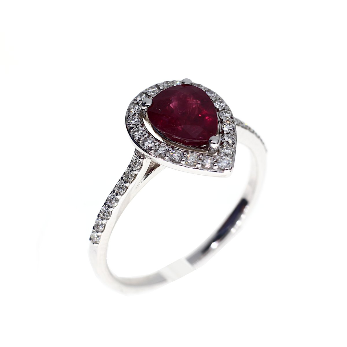 Pear Halo Ruby Ring White gold 