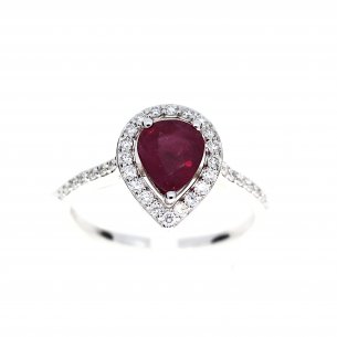 Pear Halo Ruby Ring White gold 