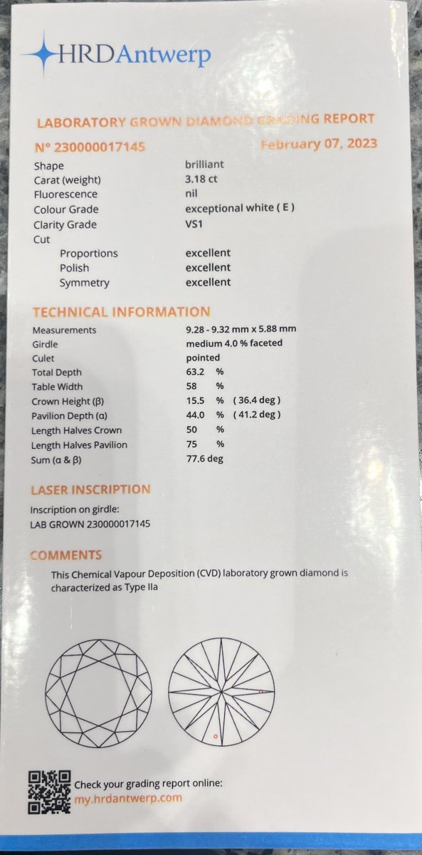 Lab-grown Solitair hanger 1-3.18crt