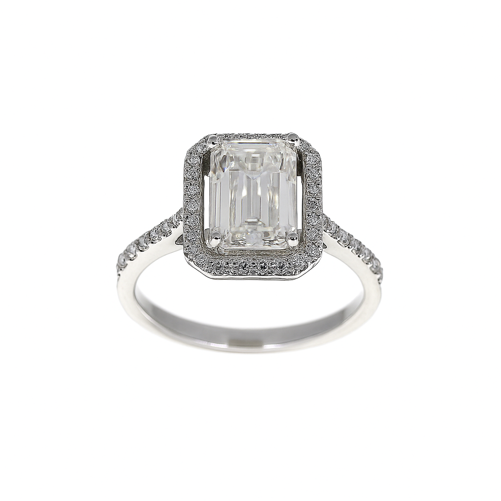 Lab-grown Emerald Cut Halo Ring