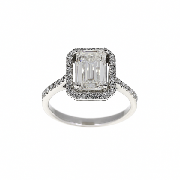 Lab-grown Emeraude Geslepen Halo Ring
