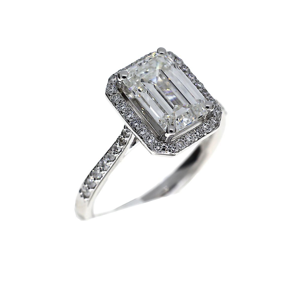 Lab-grown Emerald Cut Halo Ring