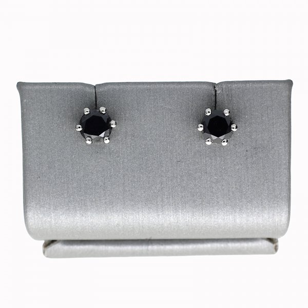 White gold solitaire stud earrings with black diamonds 2-0.78crt