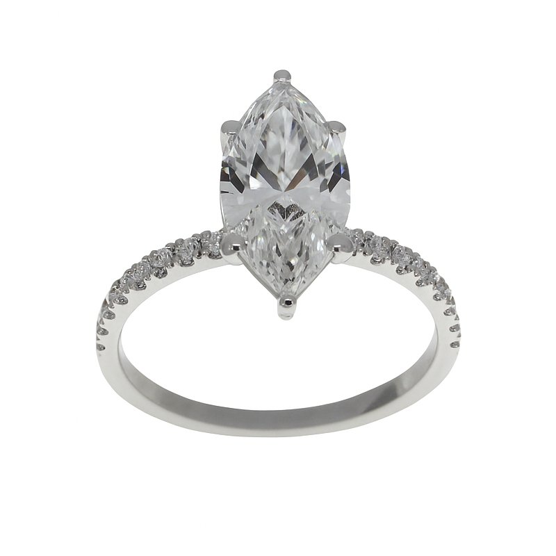 Lab-grown white gold marquise solitaire ring 2.24 ct.