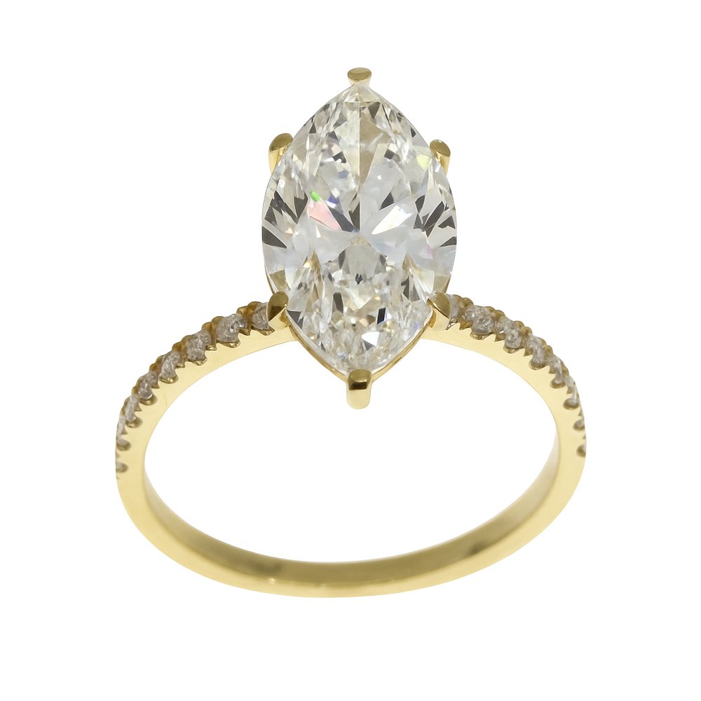 Lab-grown geelgouden marquise solitair ring 3.26 crt.