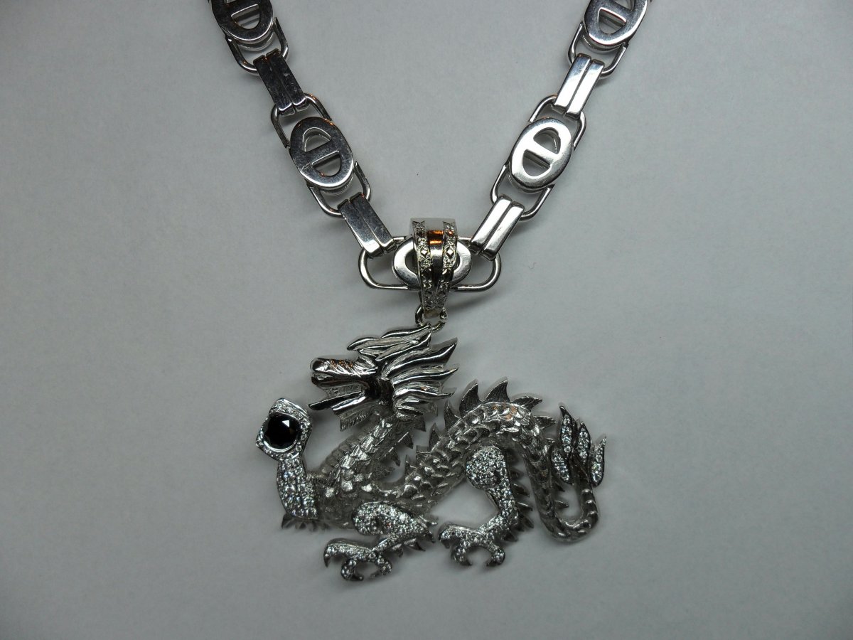 White Gold Dragon Pendant with Diamonds