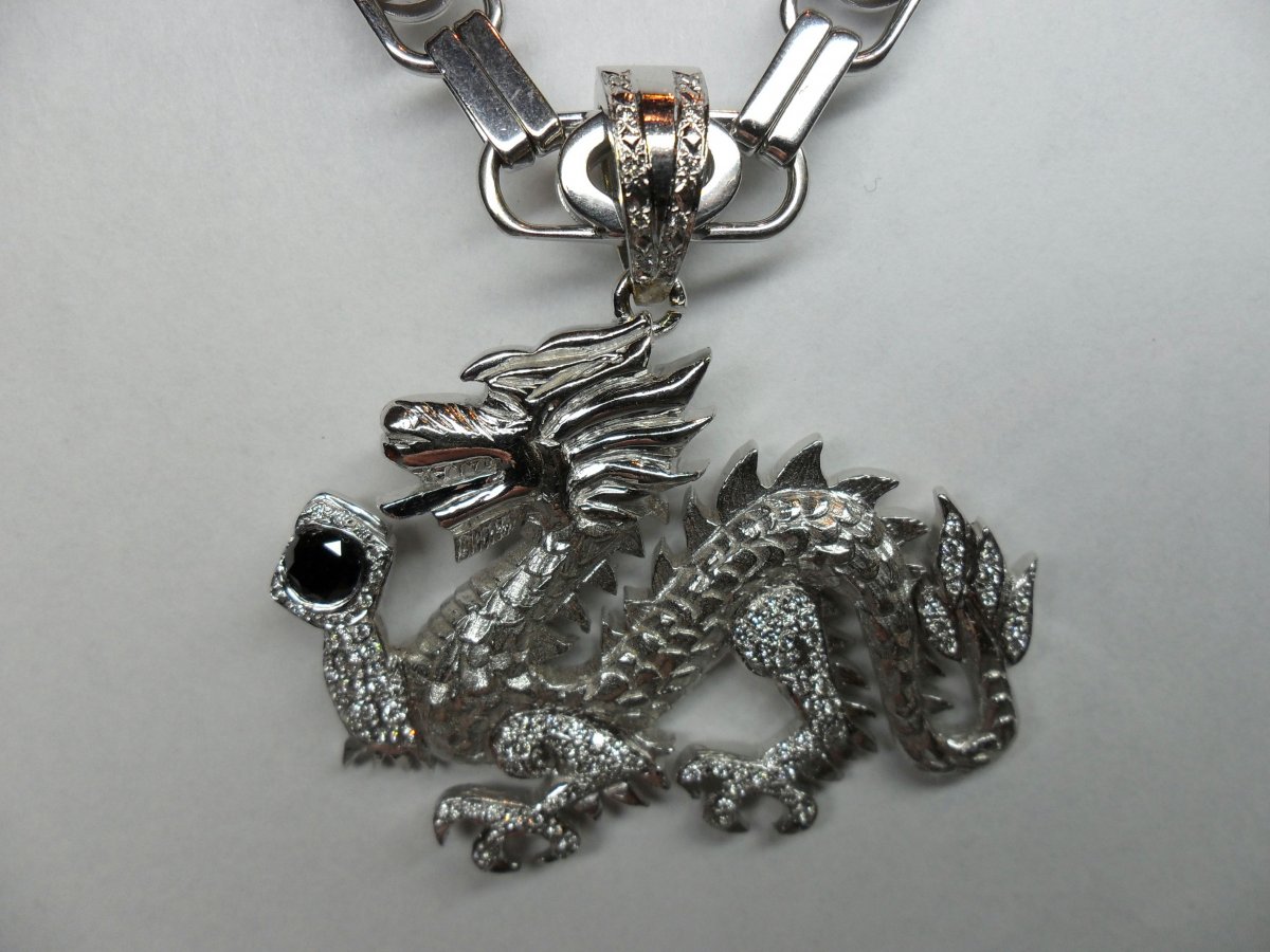 White Gold Dragon Pendant with Diamonds