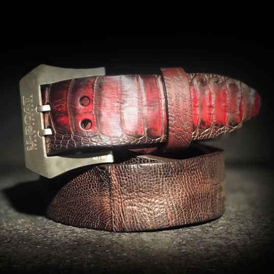 U-Boat Struisvogel Lederen Riem Bruin/Rood 7714/TMR