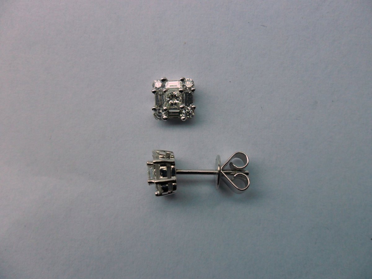 Witgouden Oorstekers met Briljant, Princess en Baquette