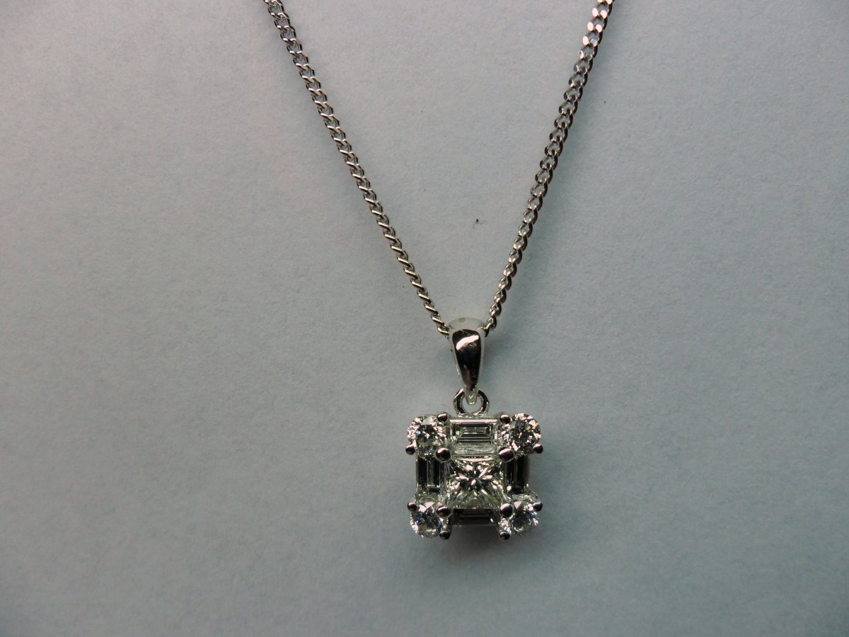 Witgouden Hanger met Briljant, Princess en Baquette