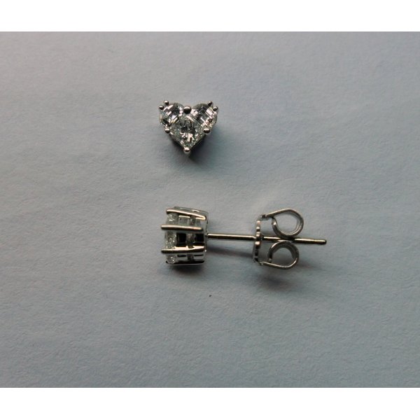 White Gold Invisible Princess Heart Shape Ear Studs